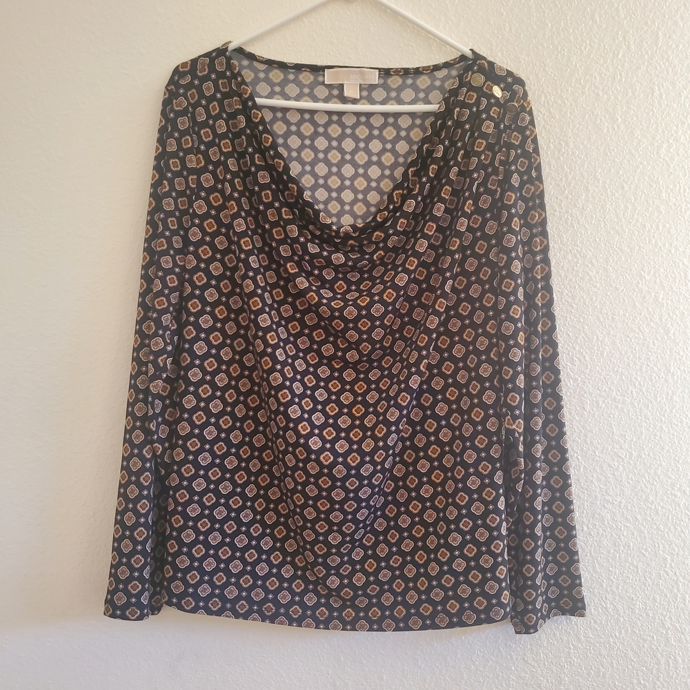 Michael Kors Women's Black and Gold Patterned Top